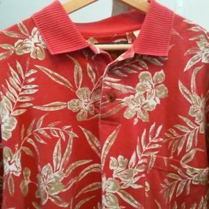 Pusser's Island Wear XL Red/Tan/White Cotton Resort Polo
